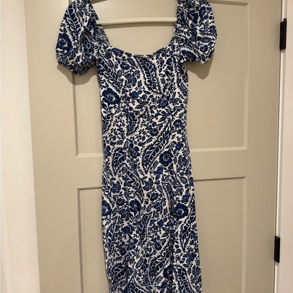 Blue and white floral midi dress